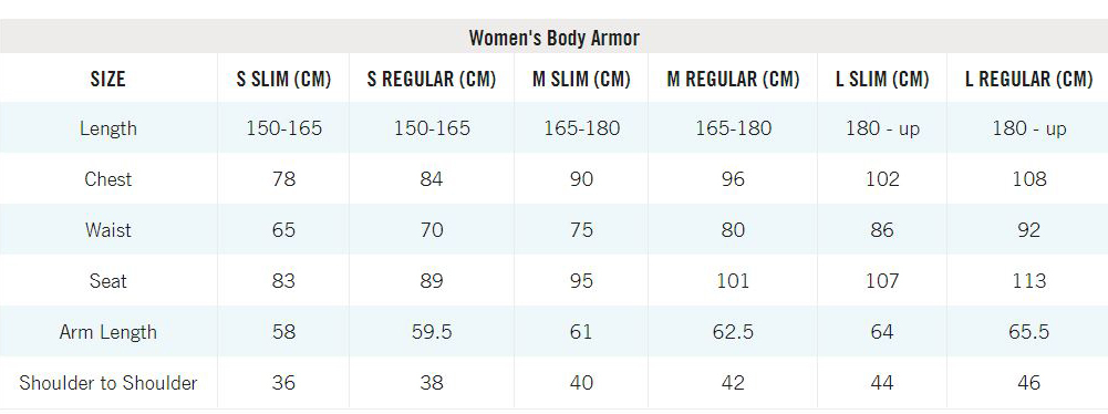 size chart Women